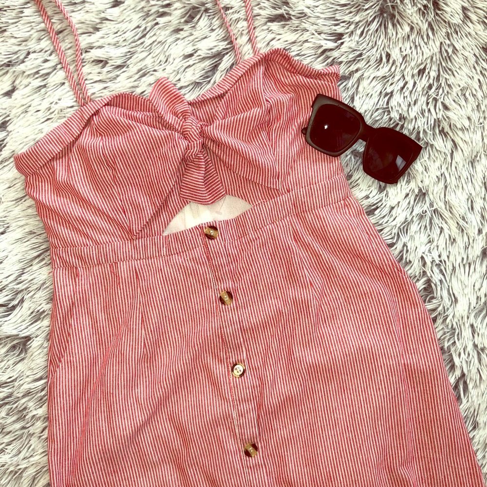 Red & White Spaghetti Strap Peek A Boo Dress